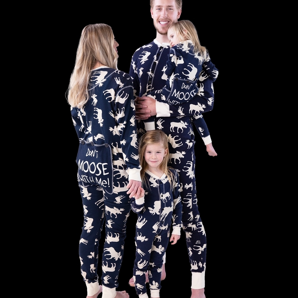 Kids Pajamas - Moose Print Navy and White